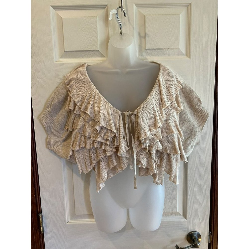 Moth Ladies Cropped Short Sleeve Ruffle Front Cardigan Size M/L - Picture 2 of 8